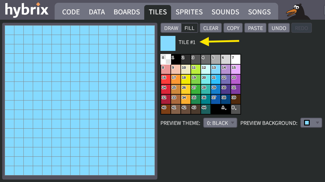 TILE #1 in the tile editor
