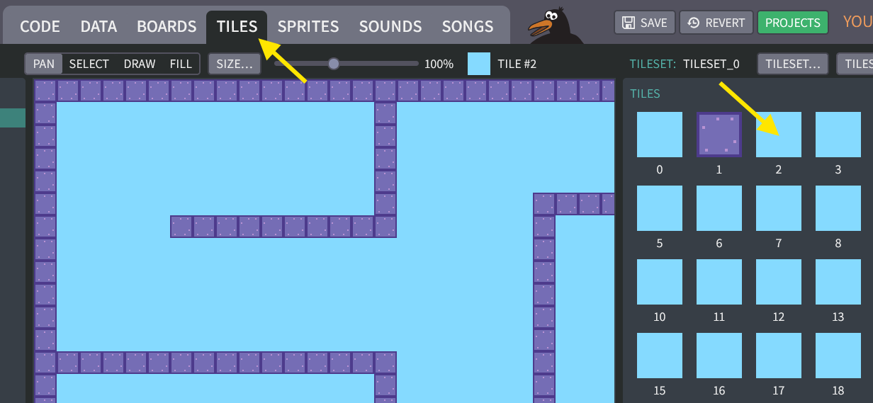 Selecting TILE #2 for editing