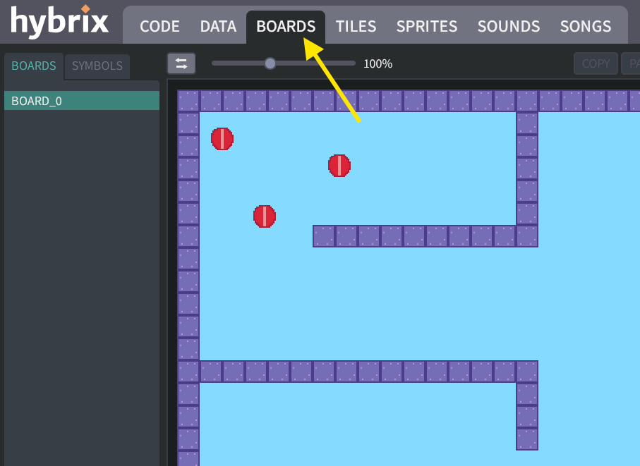 Viewing the tilemap on the BOARDS screen