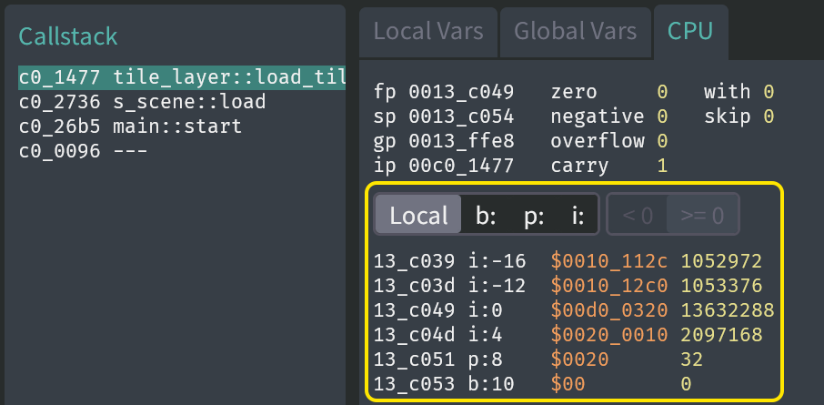 "CPU" tab in the Hybrix debugger