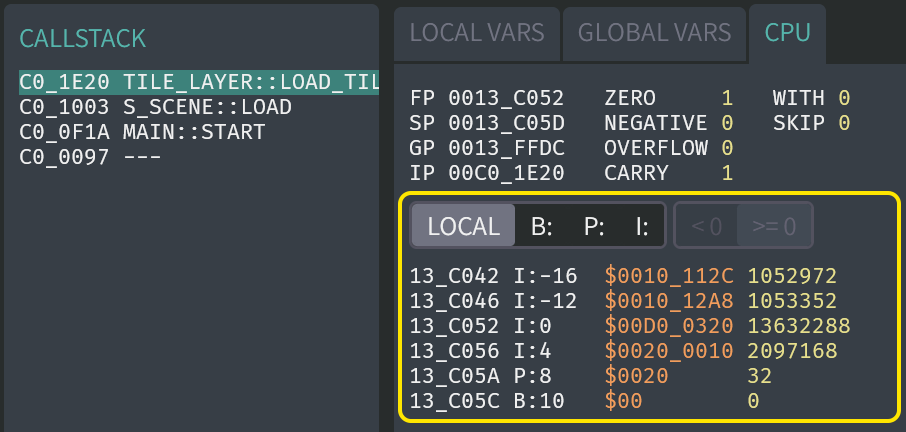"CPU" tab in the Hybrix debugger