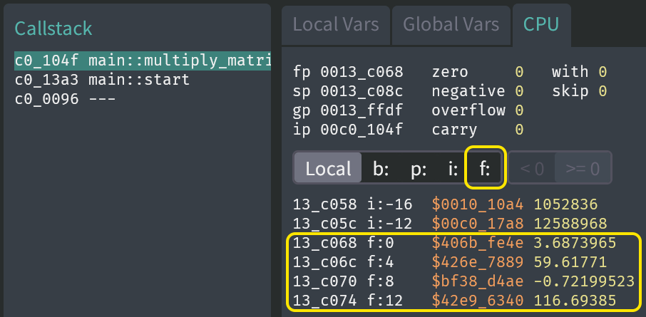 "CPU" tab in the Hybrix debugger