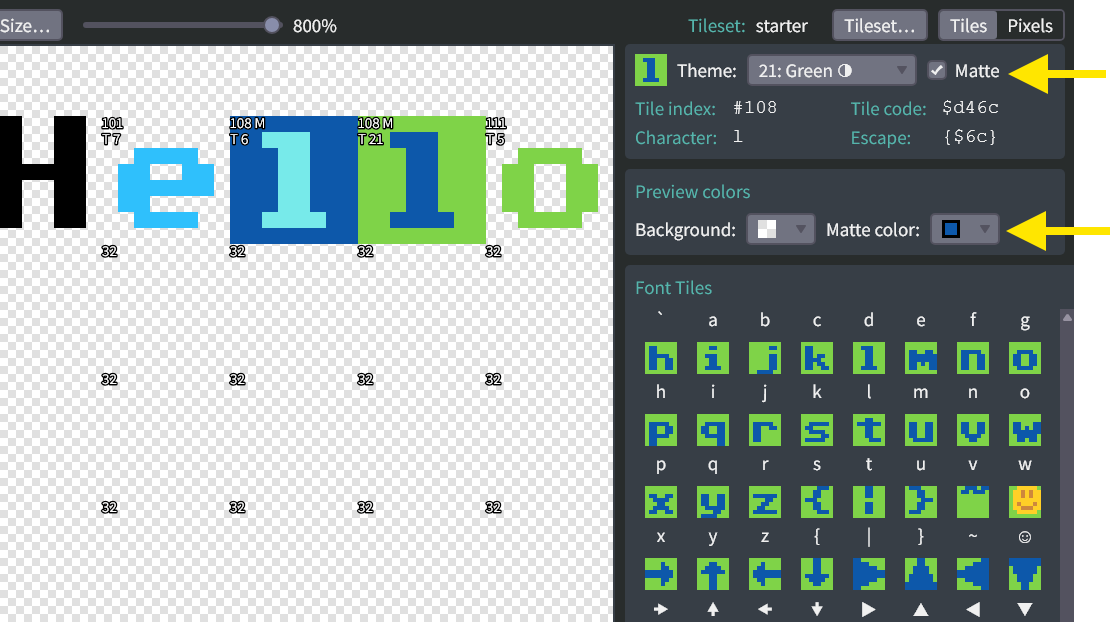 Matte color in the tilemap editor