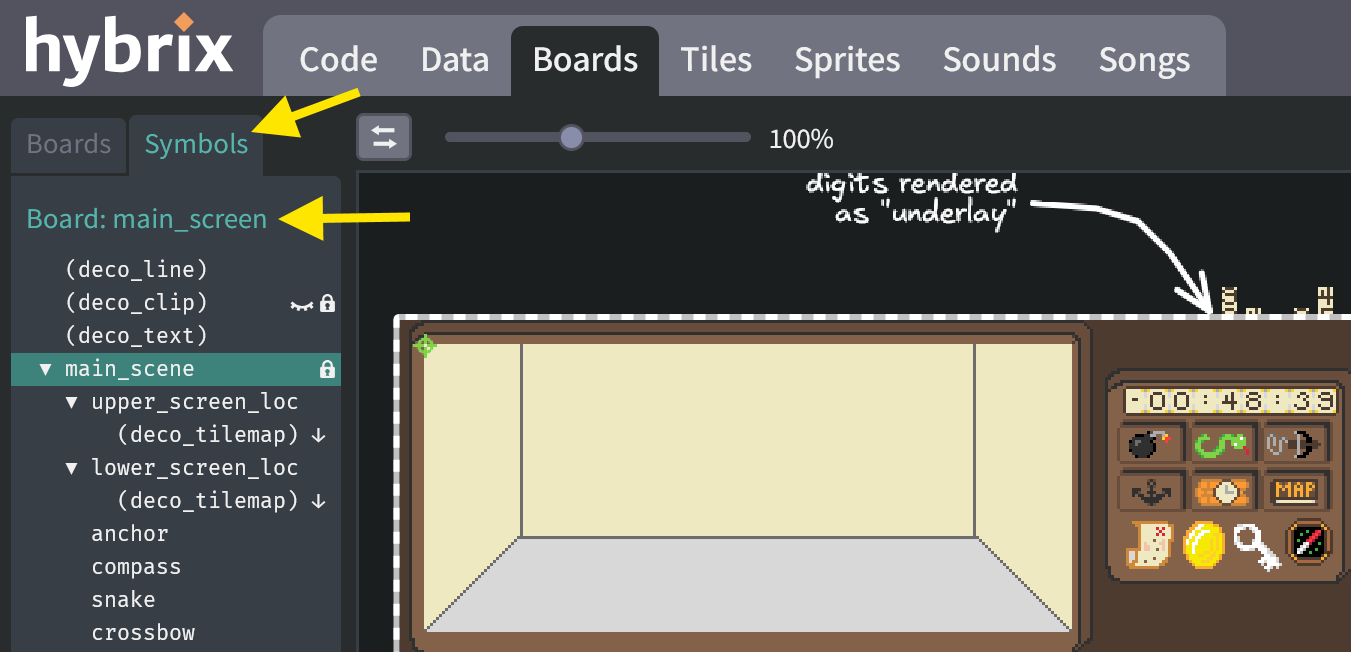 Symbols tab with tree view